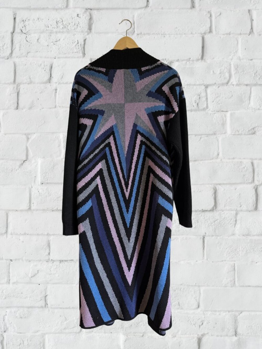 Mara Hoffman RARE Long Knit Cardigan Geometric Blue Purple Black Fall Sweater S - Picture 3 of 10